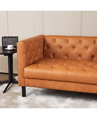 gaomon 81" Faux Leather Sofa with 2 Pillows, Button-Tufted 3 Seater Sofa, Mid-Century Modern Contemporary Upholstered Couch with Deep Seat