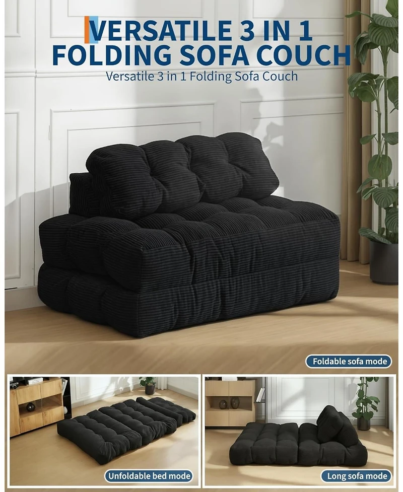 gaomon 3-in-1 Folding Sofa Bed, Convertible Single Futon Couch Bed with Back Support and Pillow