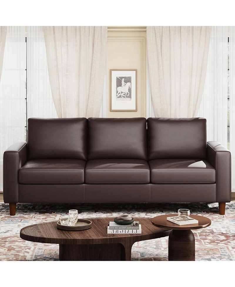 gaomon 85" Leather Couch for Living Room, Modern Leather Sofa with Padded Backrest, Upholstered Sofa with Deep Seat, 3-seat Sofa for Living Room