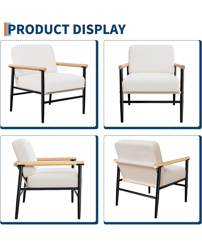 gaomon Modern Accent Chair for Living Room, Comfy Sherpa Reading Chair with Thick Cushion and Iron Frame