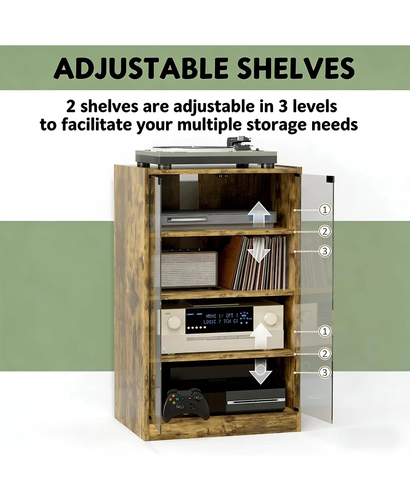 Clihome 4-Tier Media Storage Cabinet, Audio Rack with Tempered Glass Doors - Adjustable Shelves