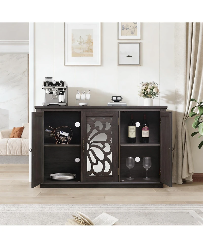 Clihome Buffet Cabinet with 3 Mirrored Doors, 49.33'' Wide Storage Adjustable Shelves