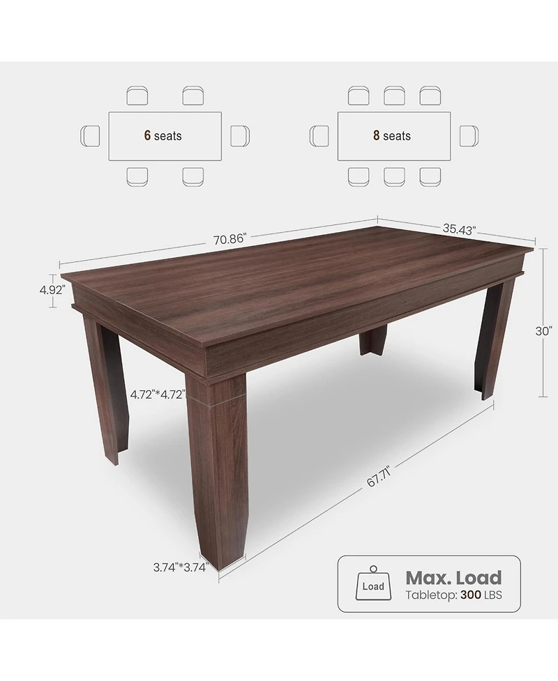 gaomon Wooden Dining Table 70.87 Inch, Kitchen Table Seats 6-8 People for Dining Room & Family Dinner