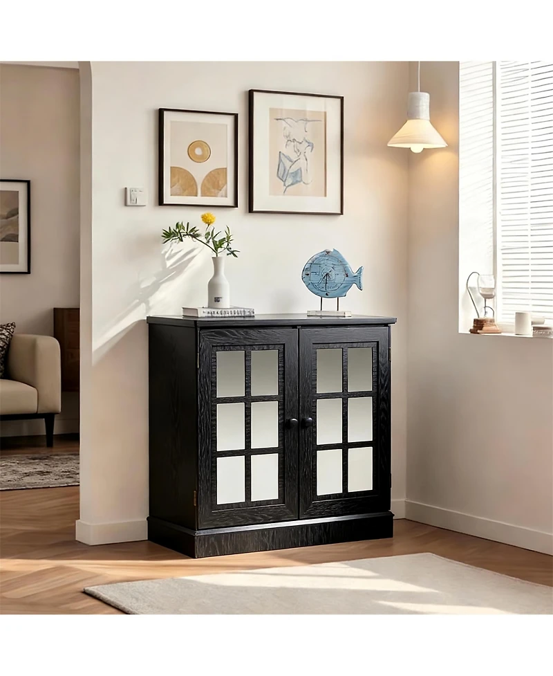 Clihome Modern Mdf Storage Cabinet with 2 Acrylic Mirror Doors, Adjustable Shelves, Metal Handles