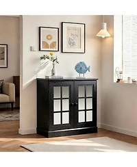Clihome Modern Mdf Storage Cabinet with 2 Acrylic Mirror Doors, Adjustable Shelves, Metal Handles