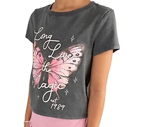 Tween Diva Girls' 7-12 Acid Wash Graphic T-Shirt, Faux Suede Fringe Skirt and Bracelet, 3-Piece Set