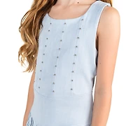 Rare Editions Girls' 7-16 Studded Mock Corset Fringe 2-Tiered Dress