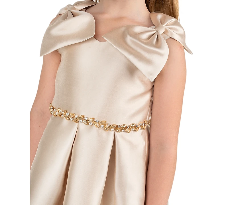 Rare Editions Girls' 2T-6X Mikado Bow Shoulder Pleated Dress