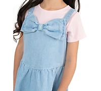 Rare Editions Girls' 2T-6X Ribbed Top and Denim Bow Jumper, 2-Piece Set