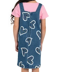 Rare Editions Girls' 2T-6X Short-Sleeve T-Shirt and Denim Jumper, 2-Piece Set