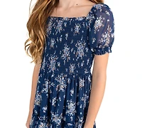 Rare Editions Girls' 7-16 Printed Lurex Chiffon Puff Sleeve Tiered Midi Dress