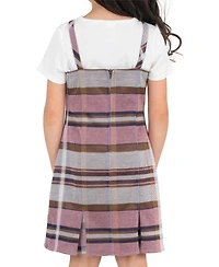 Rare Editions Girls' 2T-6X Rib Knit T-Shirt and Plaid Pleated Jumper, 2-Piece Set