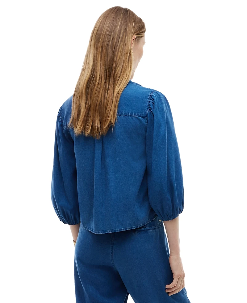Tommy Hilfiger Women's Chambray Puff-Sleeve Button-Front Shirt