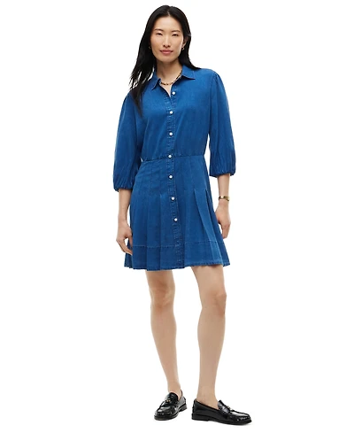 Tommy Hilfiger Women's Chambray Puff-Sleeve Polo Collar Dress