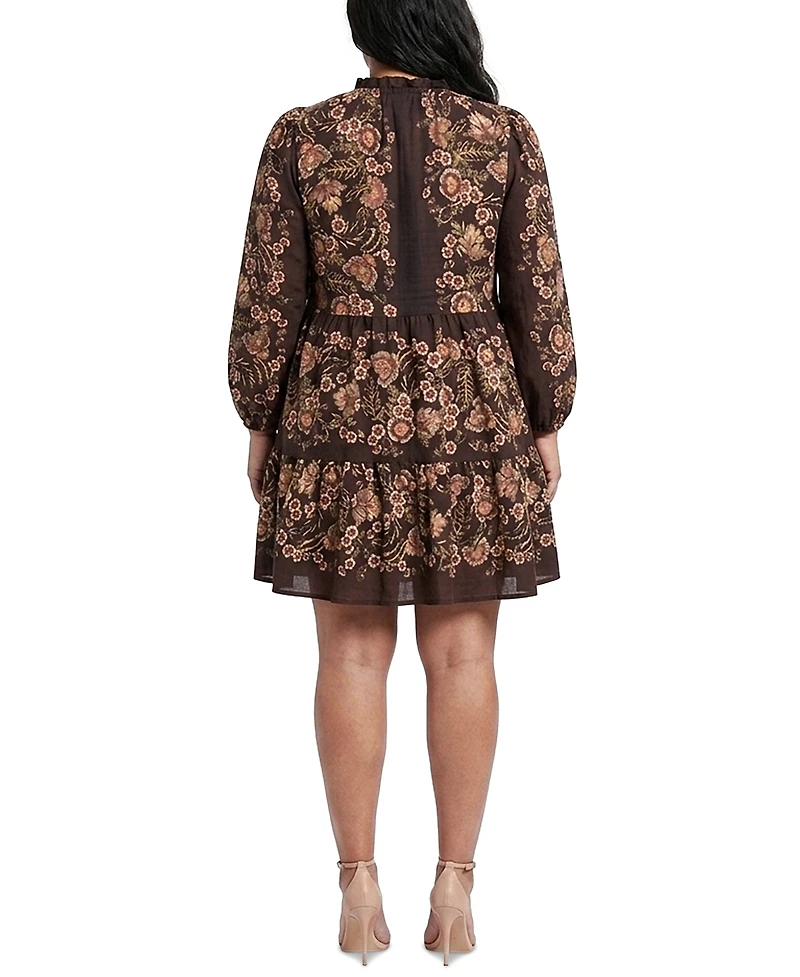 Taylor Plus Printed Chiffon Babydoll V-Neck Dress