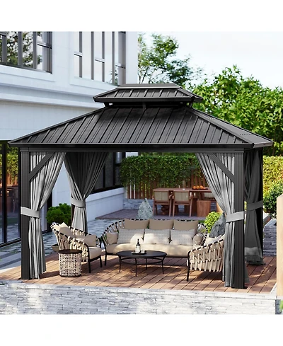 gaomon 10x10 Hardtop Gazebo with Netting and Curtains for All Weather, Metal Gazebo with Double Roof, Aluminum Alloy Frame