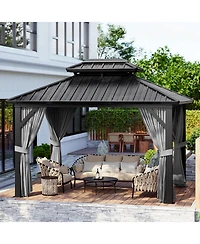 gaomon 10x10 Hardtop Gazebo with Netting and Curtains for All Weather, Metal Gazebo with Double Roof, Aluminum Alloy Frame