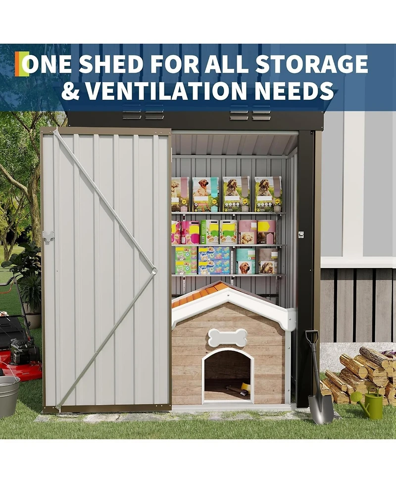gaomon 5x3 ft Outdoor Storage Shed, 67 Cu.ft Metal Tool Shed with Sloping Roof and Lockable Door, Compact Garden Shed for Backyard