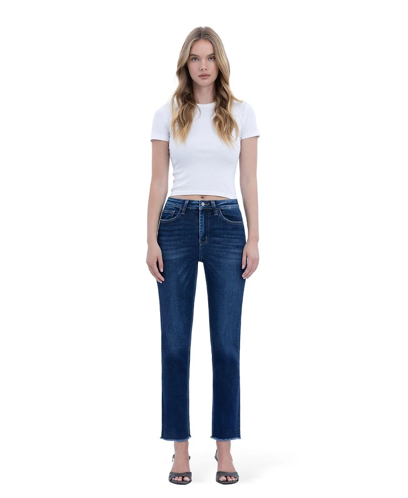 Vervet Women's Super High Rise Stretch Raw Hem Slim Straight Jeans