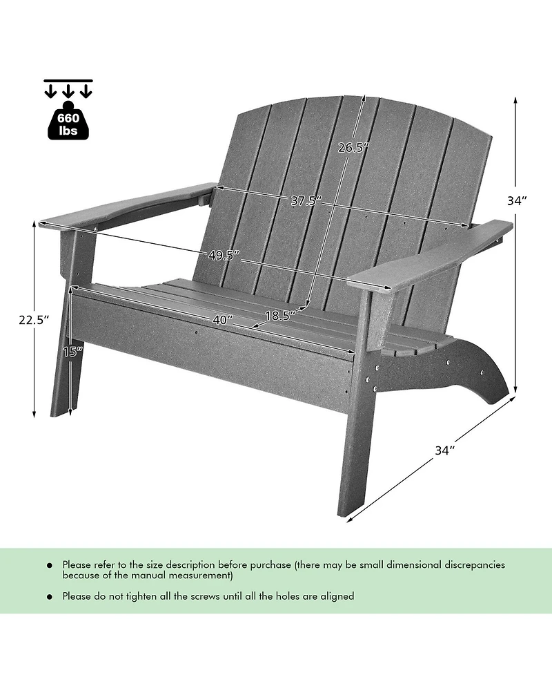 Gymax Set of 2 Adirondack Chair Patio Hdpe Adirondack Loveseat Bench Weather Resistant