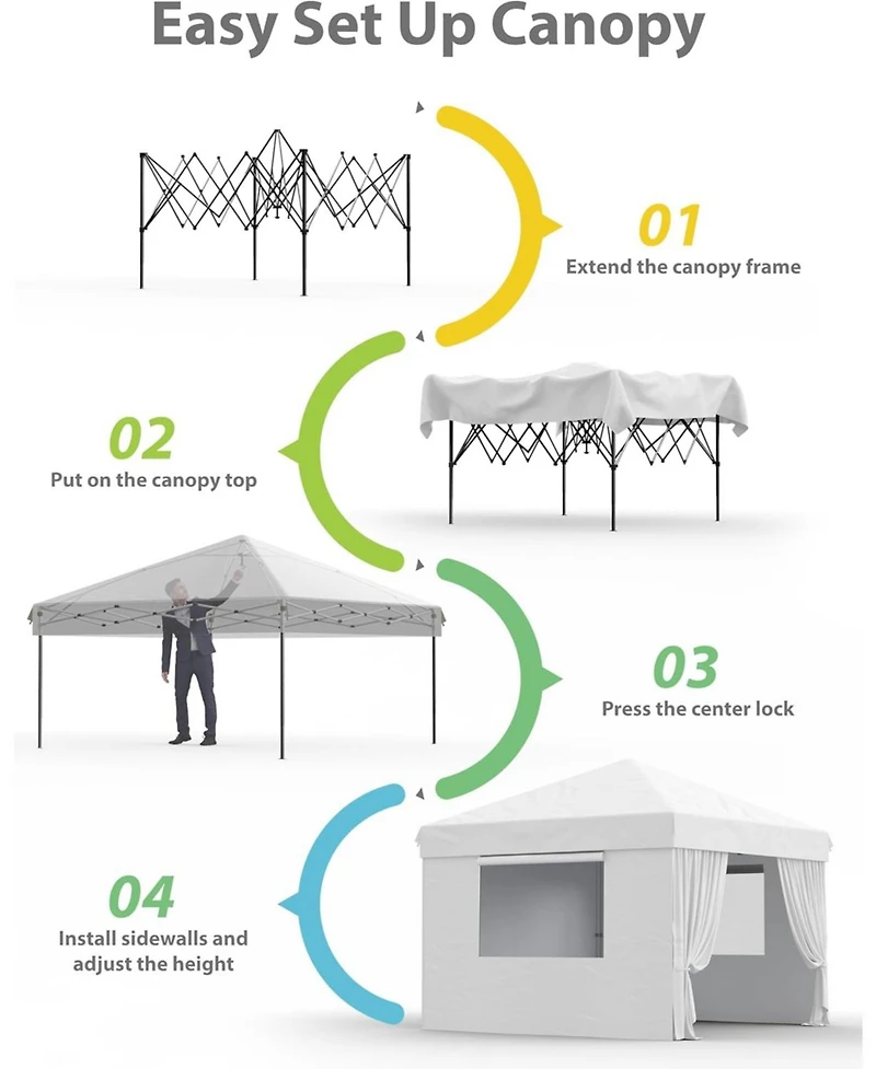gaomon 10x10 Ft Pop Up Canopy Tent with 4piece Sidewalls, Portable Instant Commercial Canopy with 4 Stakes, 4 Ropes, 4 Sandbags