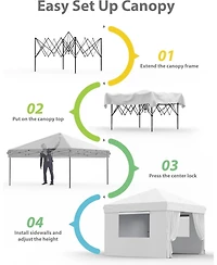 gaomon 10x10 Ft Pop Up Canopy Tent with 4piece Sidewalls, Portable Instant Commercial Canopy with 4 Stakes, 4 Ropes, 4 Sandbags