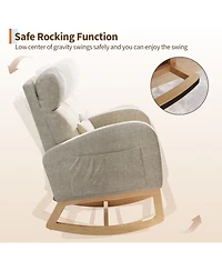 gaomon Linen Rocking Chair, Modern Nursery Glider Chair with Side Pockets and Pillow, Rocker Chair for Living Room Bedroom Nursing Room