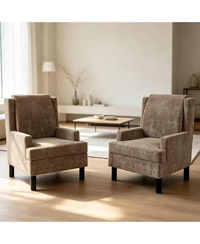 Gaomon 2 Pcs Upholstered Wingback Accent Chair, Modern Reading Armchair for Living Room, Bedroom
