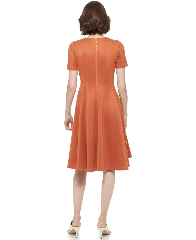 Calvin Klein Women's Short-Sleeve Suede Fit & Flare Dress