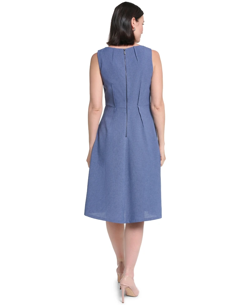 Calvin Klein Women's Textured Tencel Boat Neck Fit & Flare Dress