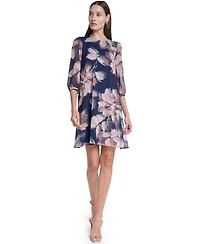 Calvin Klein Women's 3/4-Sleeve Floral Chiffon Shift Dress
