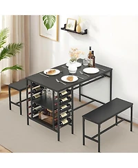 gaomon Dining Table Set for 4, Kitchen with 2 Benches, 3 Piece Room Set, Room, and Small Apartments