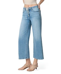Flying Monkey Women's High Rise Trouser Fold Drawstring Crop Wide Leg Jeans