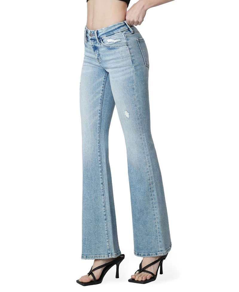 Flying Monkey Women's Low Rise Seamless Waistband Flare Jeans