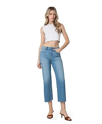 Flying Monkey Women's High Rise Raw Hem Crop Slim Wide Leg Jeans