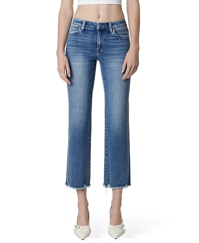Vervet Women's Mid Rise Distressed Hem Crop Straight Jeans