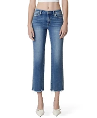 Vervet Women's Mid Rise Distressed Hem Crop Straight Jeans