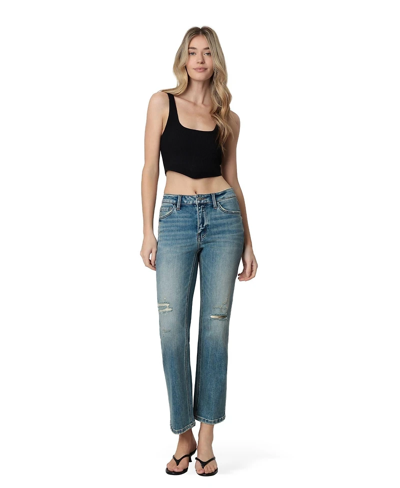 Vervet Women's Mid Rise Distressed Tinted Ankle Straight Jeans