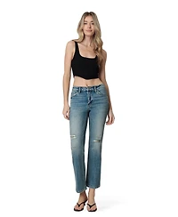 Vervet Women's Mid Rise Distressed Tinted Ankle Straight Jeans