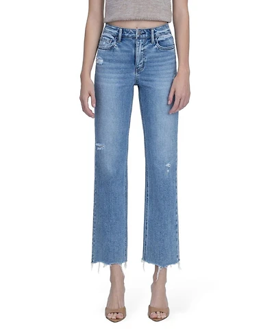 Flying Monkey Women's High Rise Distressed Detail Ankle Straight Jeans