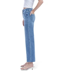 Flying Monkey Women's High Rise Raw Hem Slim Wide Leg Jeans