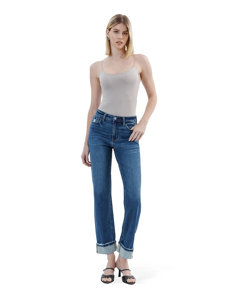Vervet Women's High Rise Distressed Cuffed Straight Jeans