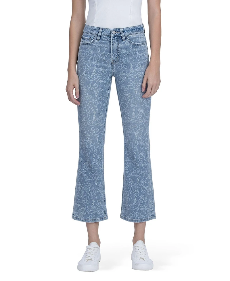 Vervet Women's High Rise Floral Print Crop Easy Flare Jeans