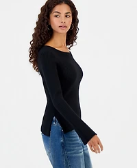 Hooked Up by Iot Juniors' Asymmetric-Hem Boat-Neck Sweater