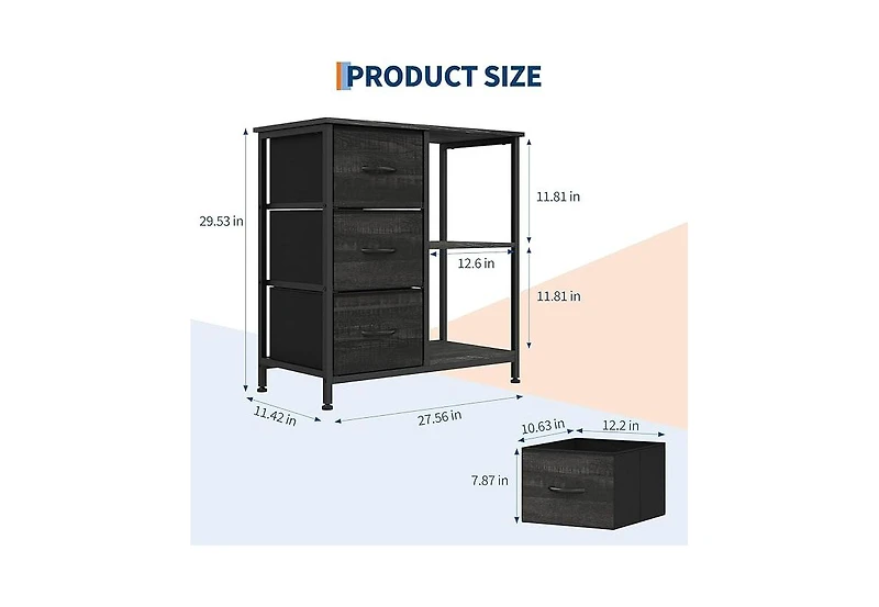 homfan 3-Drawer File Cabinet with Printer Stand - Under Desk Organizer with 2 Open Storage Shelves