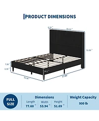 Upholstered Platform Bed Frame with 52 Inch High Vertical Channel Tufted Wingback Headboard, Wooden Slat Support