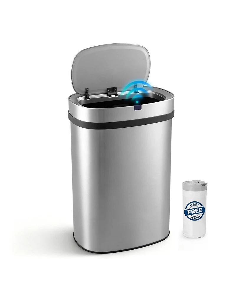 Mega Casa 18-Gallon Motion Sensor Trash Can with 26 Trash Bags, Rectangular Waste Sorting Bin with Dual Split Rings