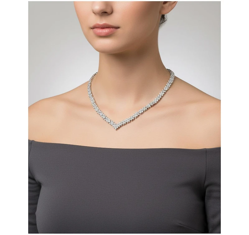 Rachel Glauber Classy White Gold Plated Tennis Necklace
