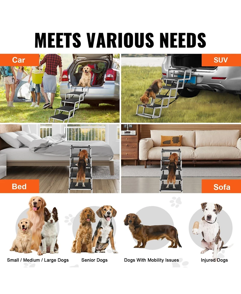 Vevor Dog Stair for Cars -step Folding Dog Steps Aluminum Loads up to 150 lbs
