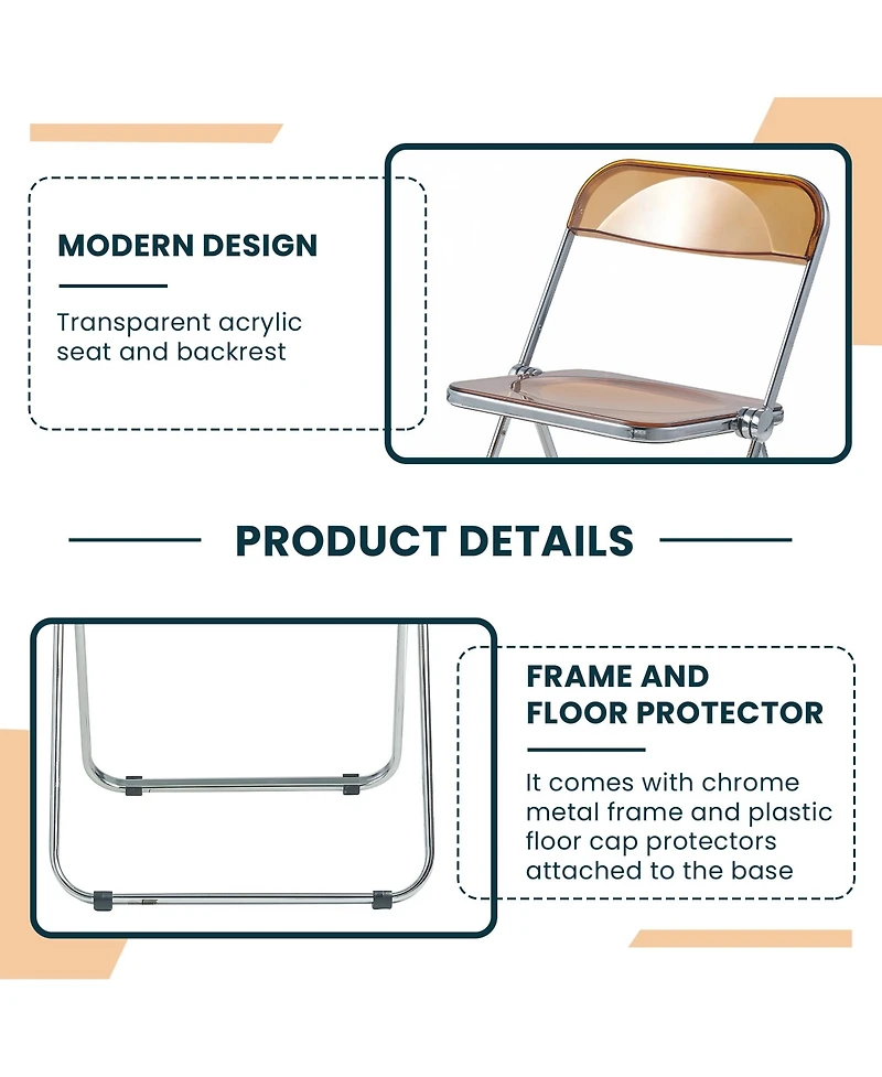 LeisureMod Lawrence Acrylic Folding Chair With Metal Frame